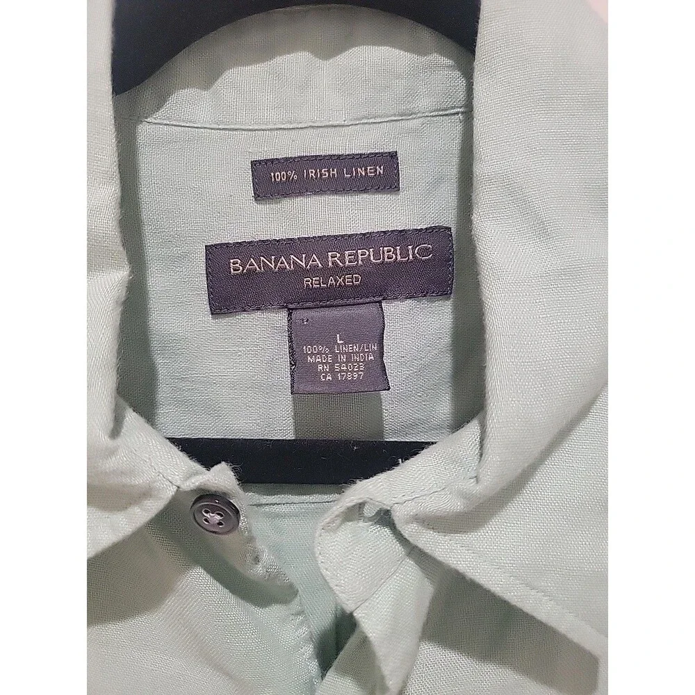 Banana Republic 100% Irish Linen Shirt Mens Large Green Short Sleeve Lagenlook